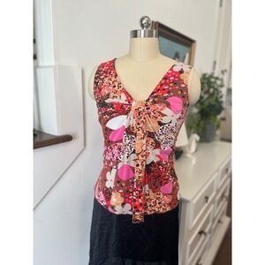 Retro‎ Funky Floral Top Y2K 70s Psychedelic Groovy Hippie Flower Power Blouse L